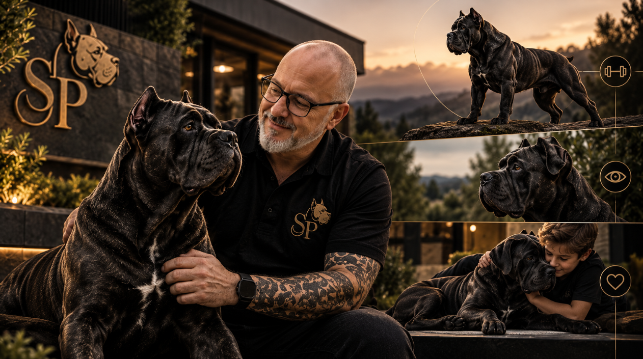 Apresentação visual do Cane Corso e da relação com a família no Canil Santa Paula